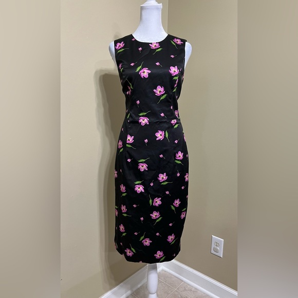 NWT MILLY Kendra Sheath Dress Floral Print $435 Size 6 Black and Pink - Picture 1 of 14
